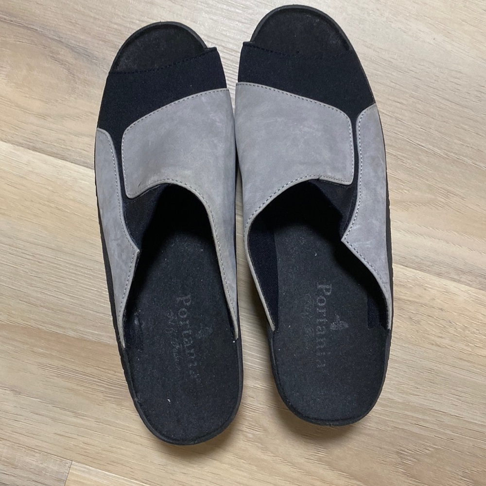 Portania (same style as Romika) grey suede and black fabric comfort slide
